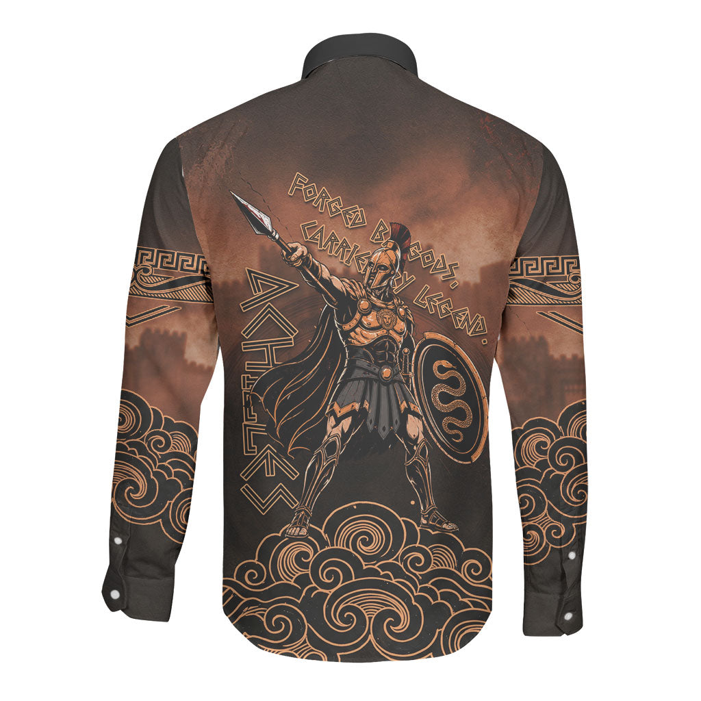Achilles Iliad Greek Hero Legend Long Sleeve Button Shirt Trojan War Spartan Warrior Spear Graphic Art