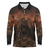 Achilles Iliad Greek Hero Legend Long Sleeve Polo Shirt Trojan War Spartan Warrior Spear Graphic Art