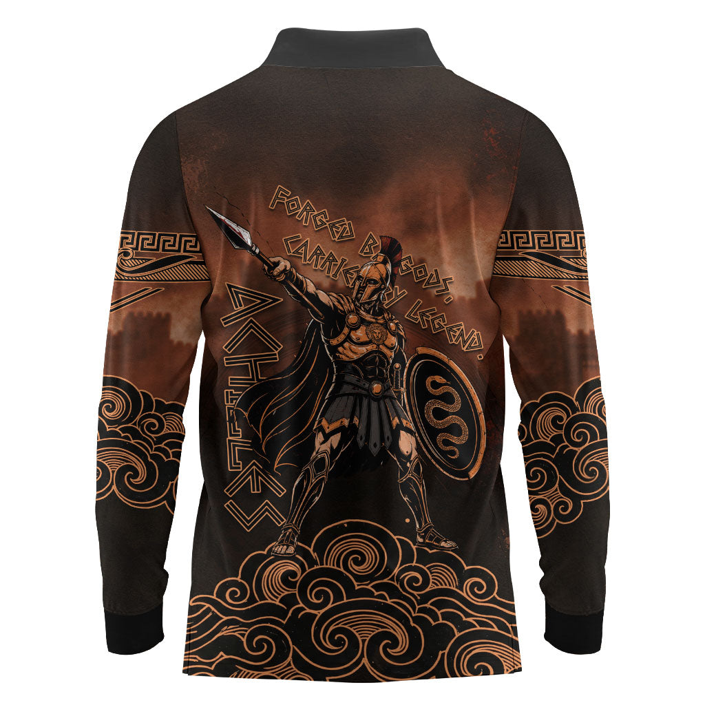 Achilles Iliad Greek Hero Legend Long Sleeve Polo Shirt Trojan War Spartan Warrior Spear Graphic Art