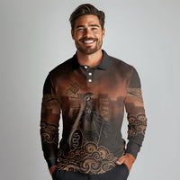Achilles Iliad Greek Hero Legend Long Sleeve Polo Shirt Trojan War Spartan Warrior Spear Graphic Art