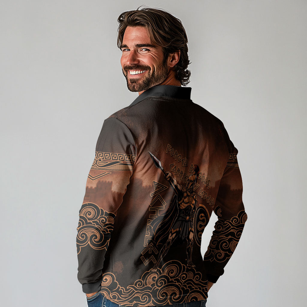 Achilles Iliad Greek Hero Legend Long Sleeve Polo Shirt Trojan War Spartan Warrior Spear Graphic Art