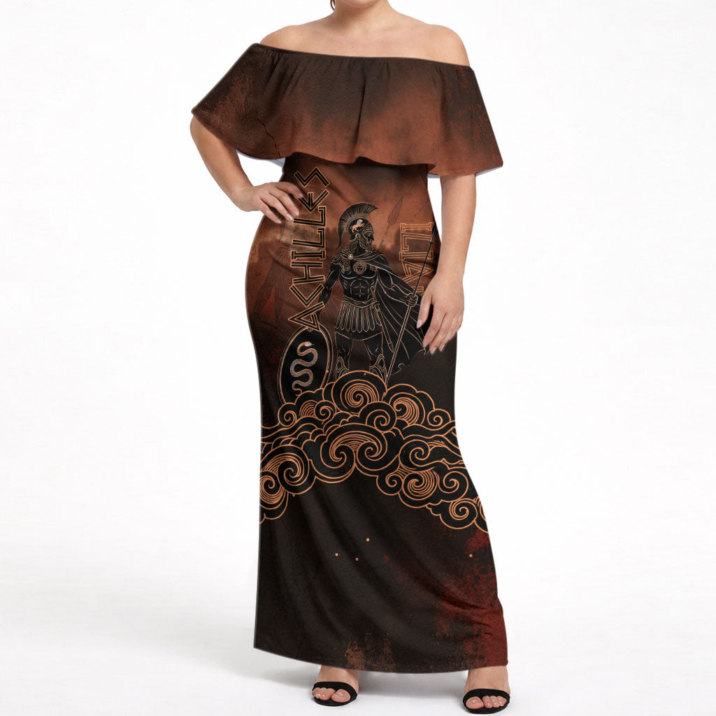 Achilles Iliad Greek Hero Legend Off Shoulder Maxi Dress Trojan War Spartan Warrior Spear Graphic Art