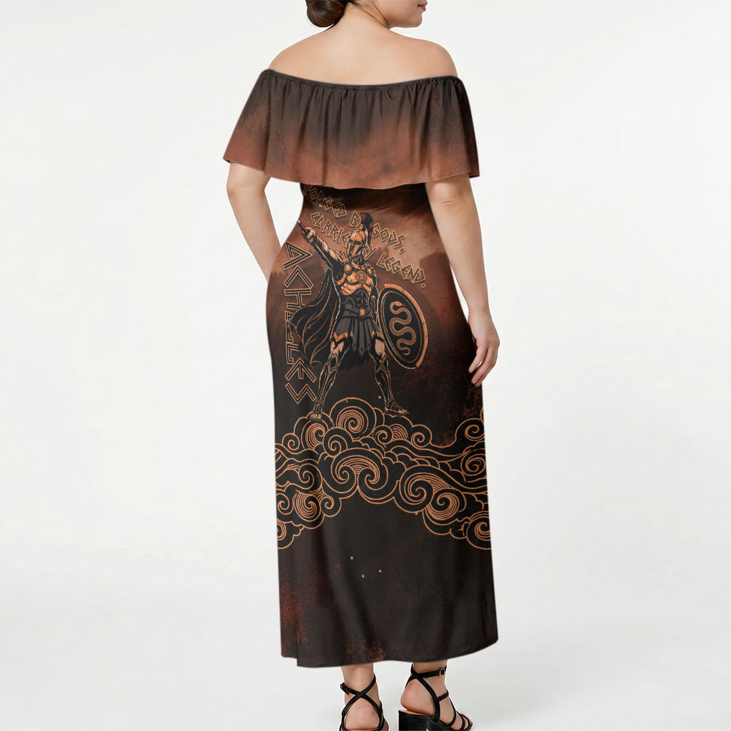 Achilles Iliad Greek Hero Legend Off Shoulder Maxi Dress Trojan War Spartan Warrior Spear Graphic Art