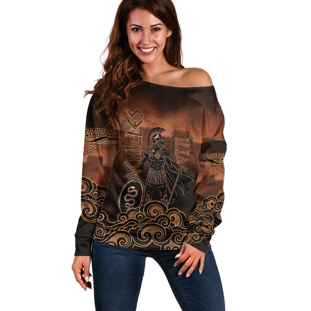 Achilles Iliad Greek Hero Legend Off Shoulder Sweater Trojan War Spartan Warrior Spear Graphic Art