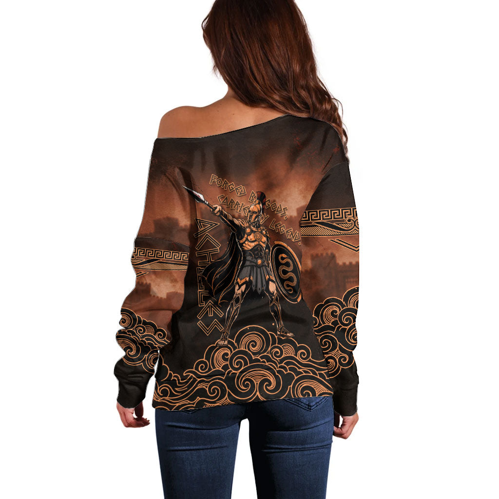 Achilles Iliad Greek Hero Legend Off Shoulder Sweater Trojan War Spartan Warrior Spear Graphic Art
