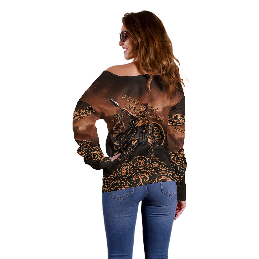 Achilles Iliad Greek Hero Legend Off Shoulder Sweater Trojan War Spartan Warrior Spear Graphic Art