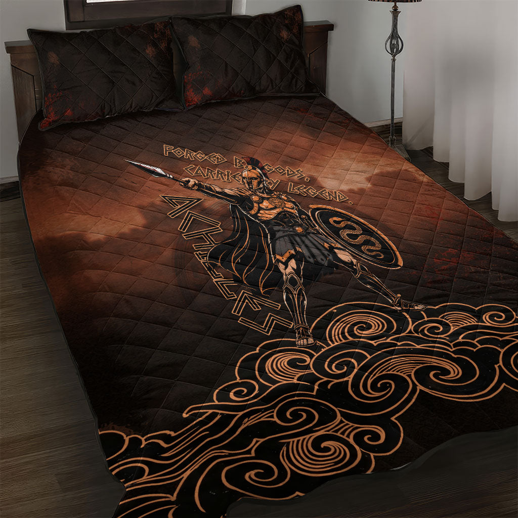 Achilles Iliad Greek Hero Legend Quilt Bed Set Trojan War Spartan Warrior Spear Graphic Art