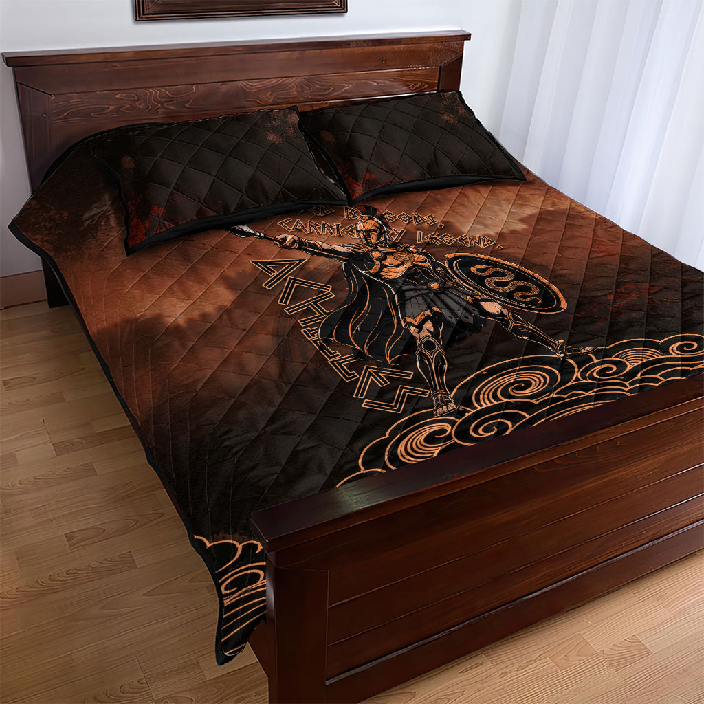 Achilles Iliad Greek Hero Legend Quilt Bed Set Trojan War Spartan Warrior Spear Graphic Art