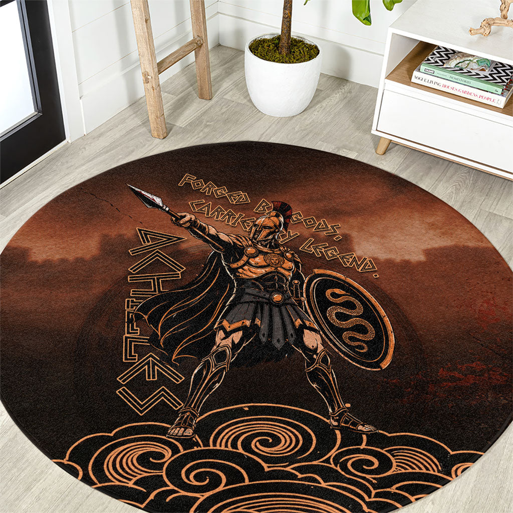 Achilles Iliad Greek Hero Legend Round Carpet Trojan War Spartan Warrior Spear Graphic Art