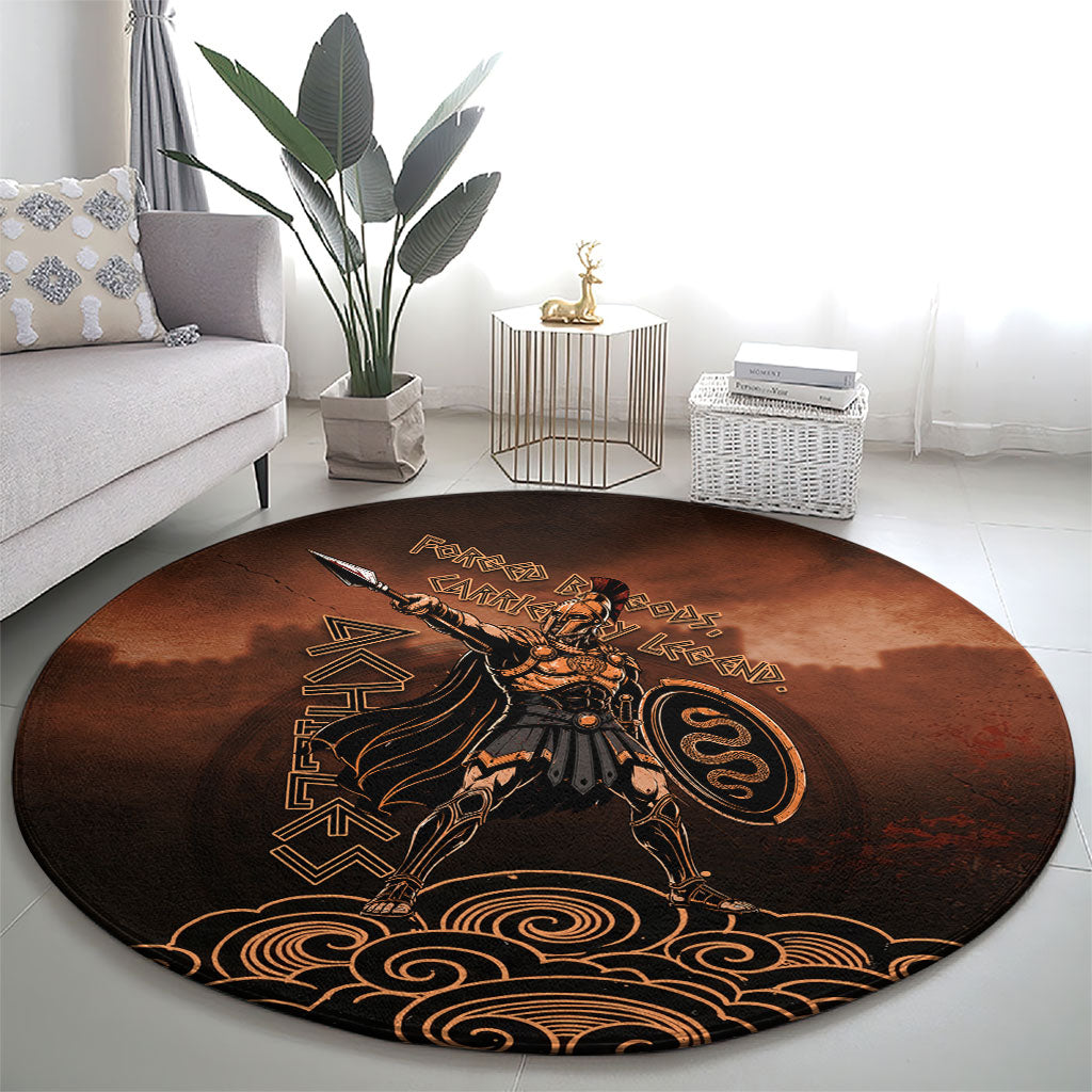 Achilles Iliad Greek Hero Legend Round Carpet Trojan War Spartan Warrior Spear Graphic Art