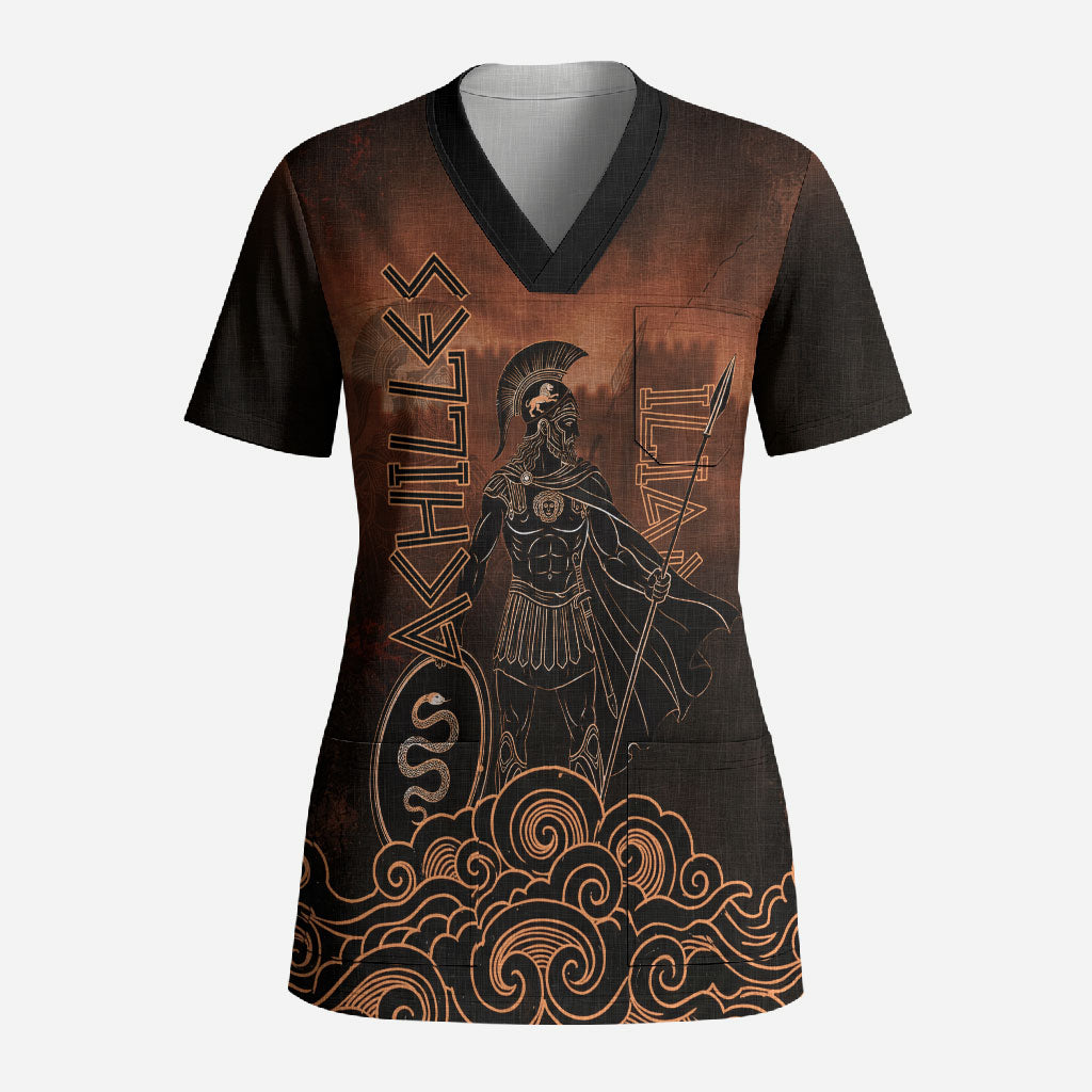 Achilles Iliad Greek Hero Legend Scrub Top Trojan War Spartan Warrior Spear Graphic Art