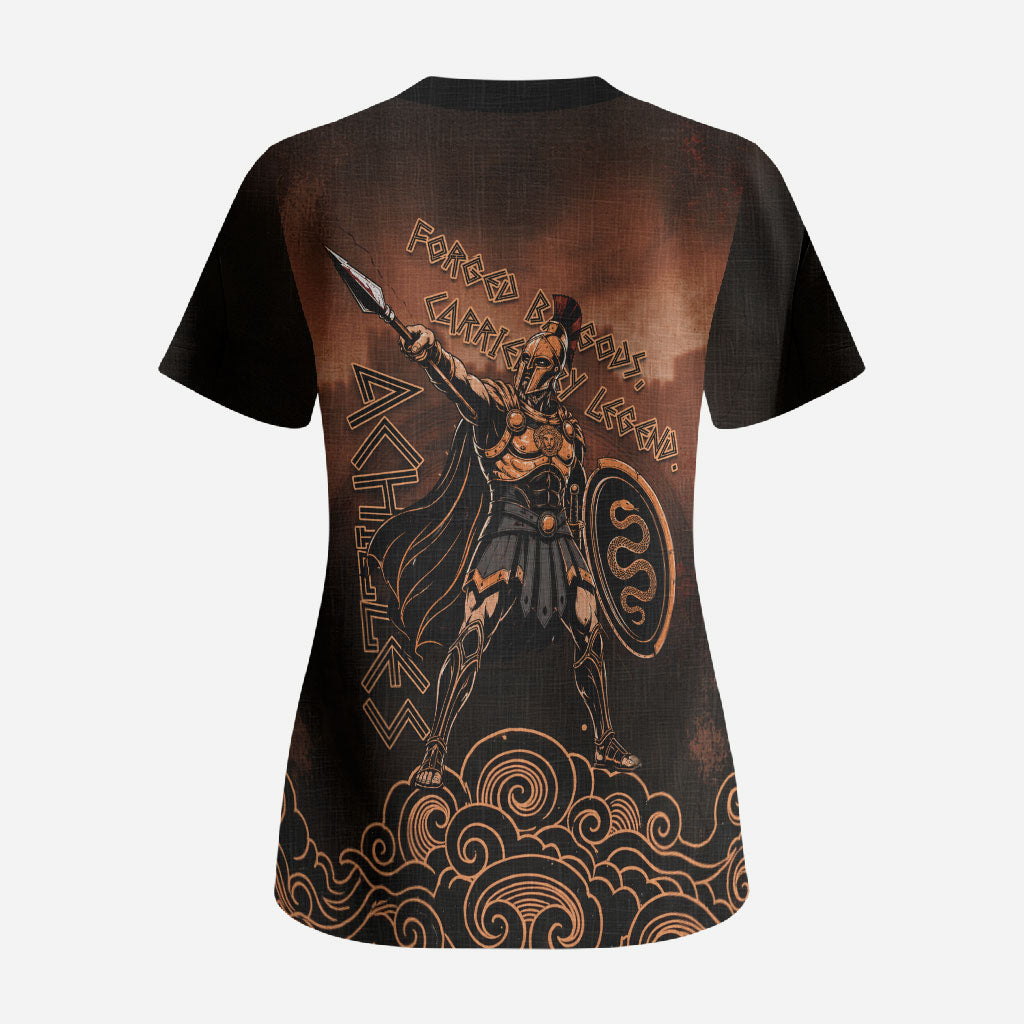 Achilles Iliad Greek Hero Legend Scrub Top Trojan War Spartan Warrior Spear Graphic Art