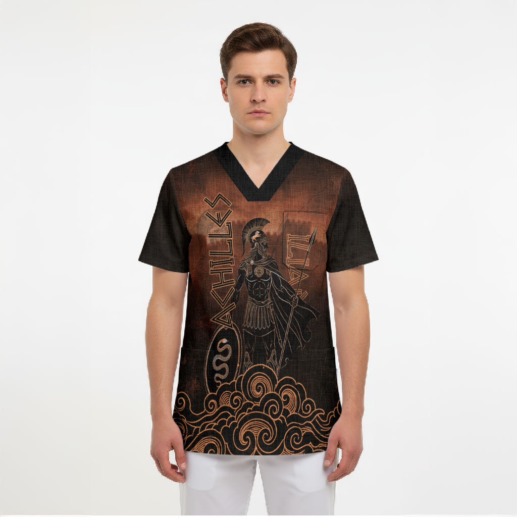 Achilles Iliad Greek Hero Legend Scrub Top Trojan War Spartan Warrior Spear Graphic Art