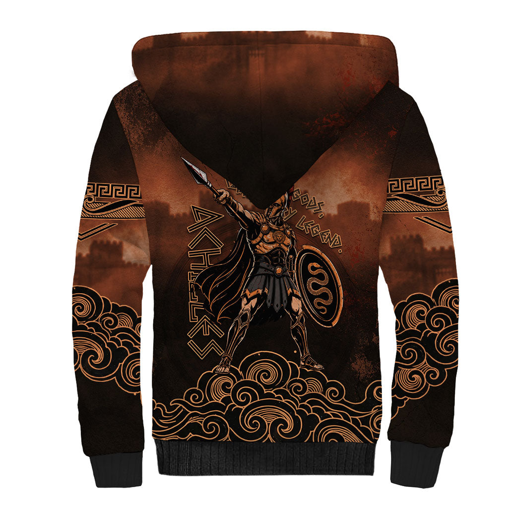 Achilles Iliad Greek Hero Legend Sherpa Hoodie Trojan War Spartan Warrior Spear Graphic Art