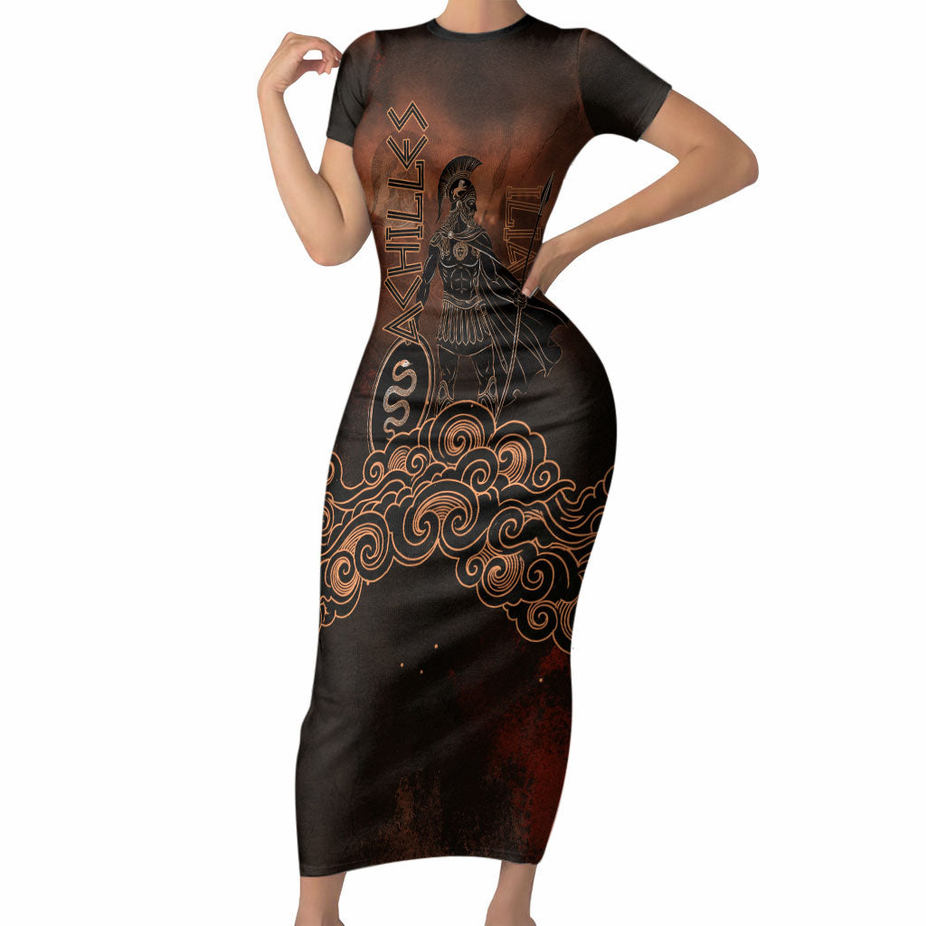 Achilles Iliad Greek Hero Legend Short Sleeve Bodycon Dress Trojan War Spartan Warrior Spear Graphic Art