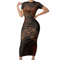 Achilles Iliad Greek Hero Legend Short Sleeve Bodycon Dress Trojan War Spartan Warrior Spear Graphic Art
