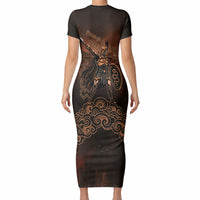 Achilles Iliad Greek Hero Legend Short Sleeve Bodycon Dress Trojan War Spartan Warrior Spear Graphic Art