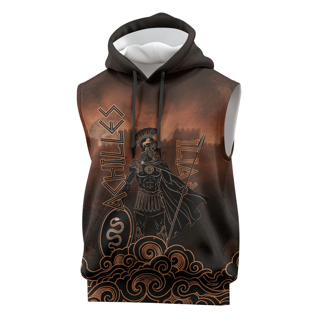 Achilles Iliad Greek Hero Legend Sleeveless Hoodie Trojan War Spartan Warrior Spear Graphic Art
