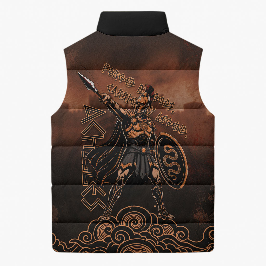 Achilles Iliad Greek Hero Legend Sleeveless Puffer Jacket Trojan War Spartan Warrior Spear Graphic Art