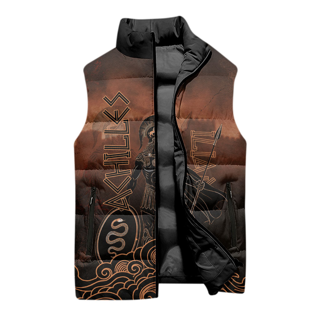 Achilles Iliad Greek Hero Legend Sleeveless Puffer Jacket Trojan War Spartan Warrior Spear Graphic Art