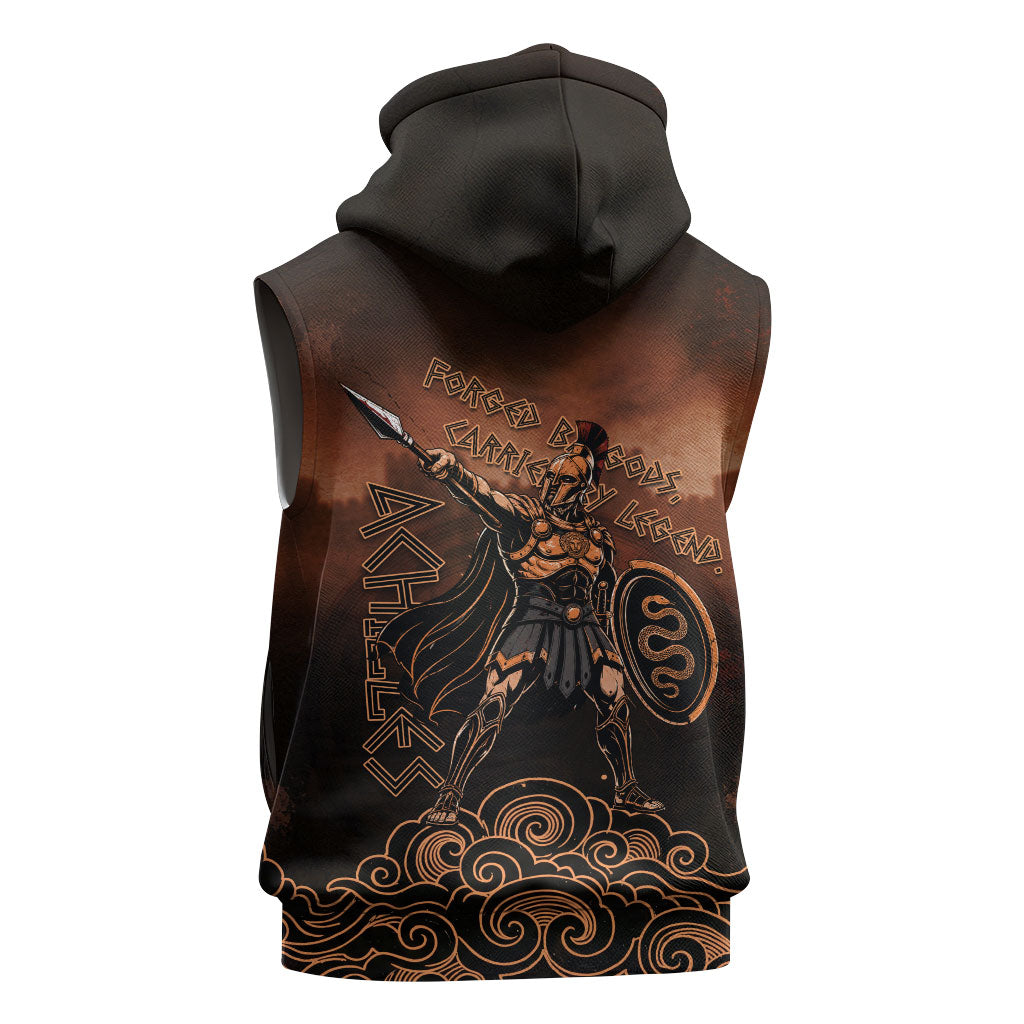 Achilles Iliad Greek Hero Legend Sleeveless Zip Hoodie Trojan War Spartan Warrior Spear Graphic Art