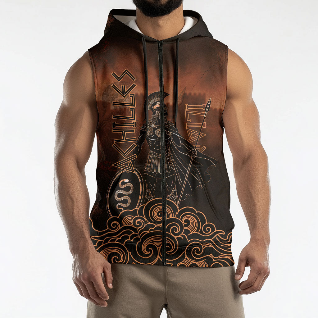 Achilles Iliad Greek Hero Legend Sleeveless Zip Hoodie Trojan War Spartan Warrior Spear Graphic Art