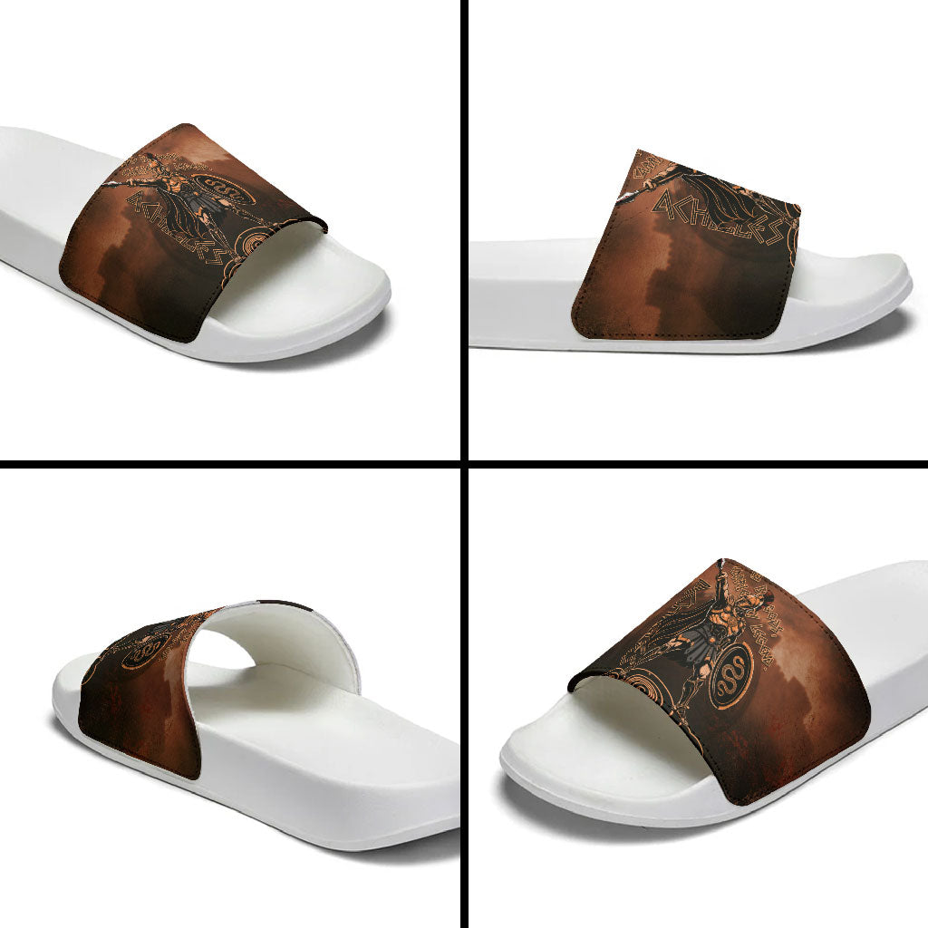 Achilles Iliad Greek Hero Legend Slide Sandals Trojan War Spartan Warrior Spear Graphic Art