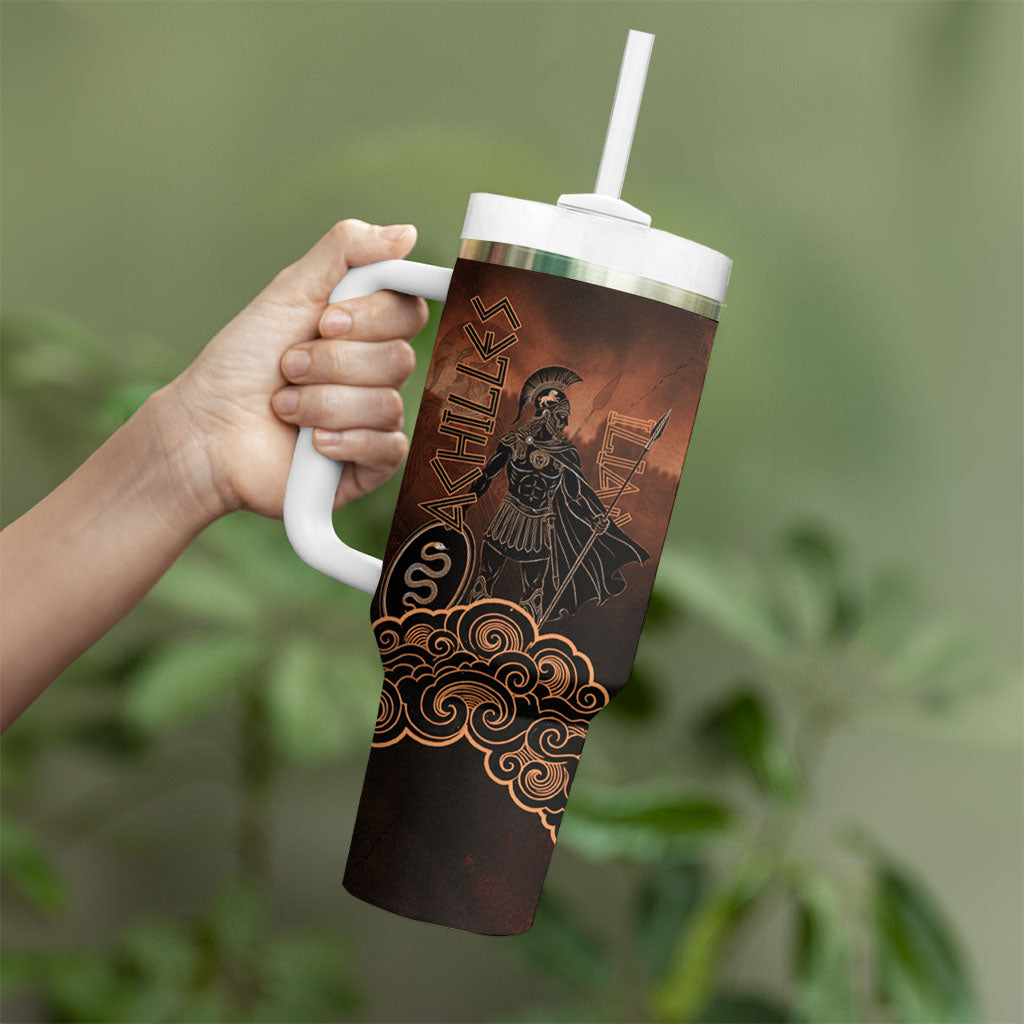 Achilles Iliad Greek Hero Legend Tumbler With Handle Trojan War Spartan Warrior Spear Graphic Art