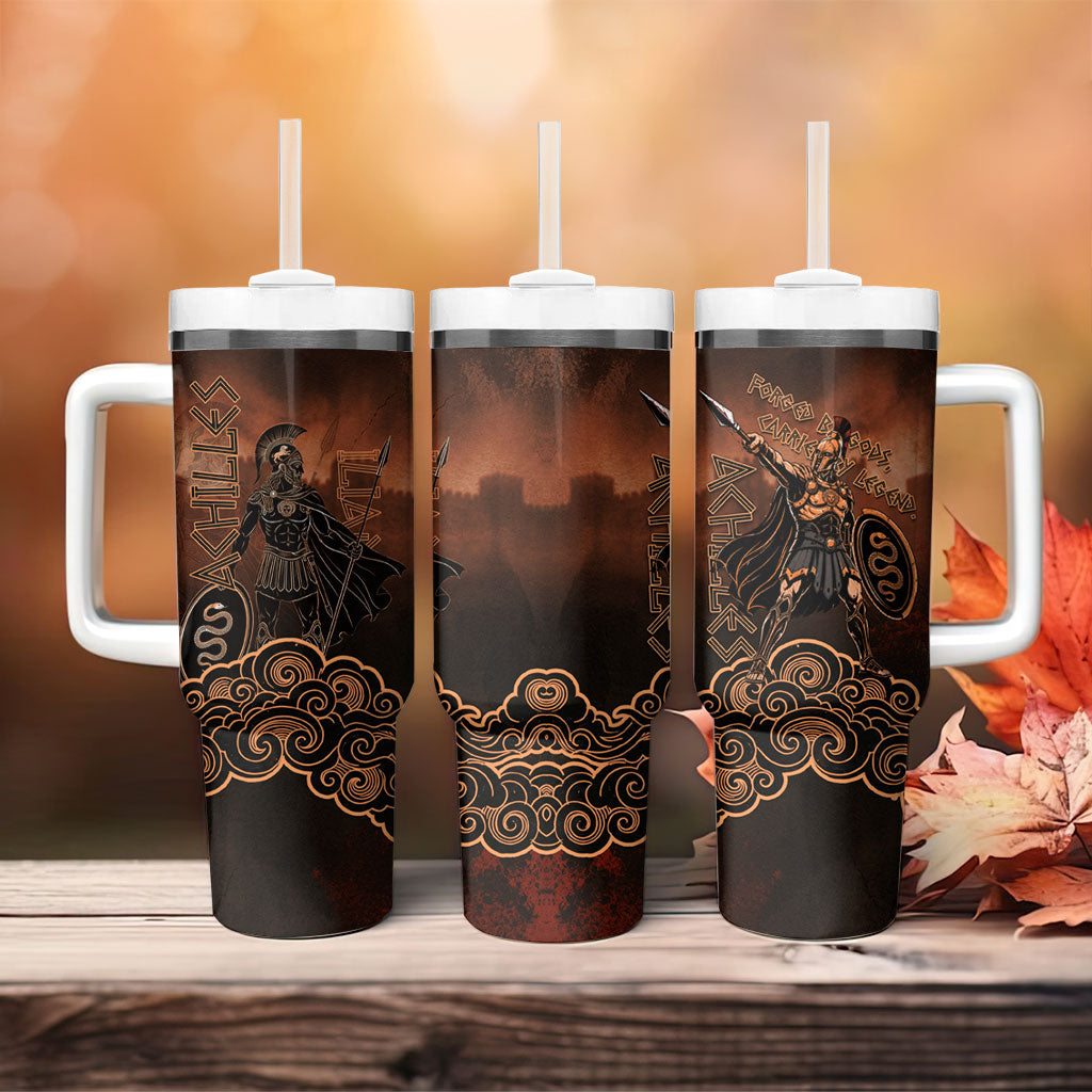 Achilles Iliad Greek Hero Legend Tumbler With Handle Trojan War Spartan Warrior Spear Graphic Art
