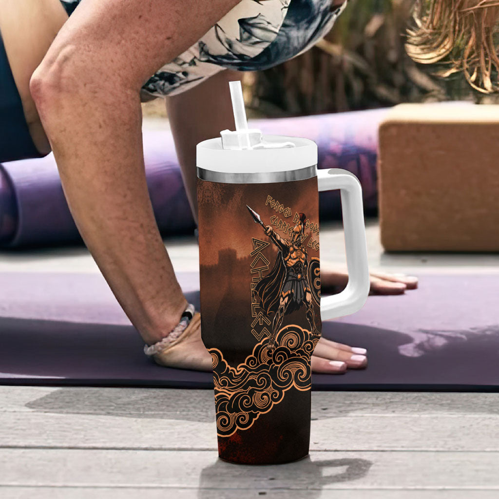 Achilles Iliad Greek Hero Legend Tumbler With Handle Trojan War Spartan Warrior Spear Graphic Art