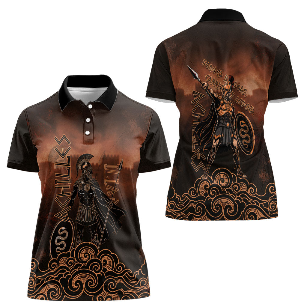 Achilles Iliad Greek Hero Legend Women Polo Shirt Trojan War Spartan Warrior Spear Graphic Art