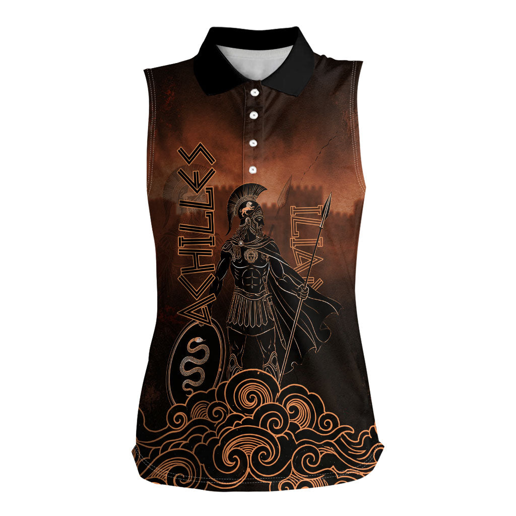 Achilles Iliad Greek Hero Legend Women Sleeveless Polo Shirt Trojan War Spartan Warrior Spear Graphic Art