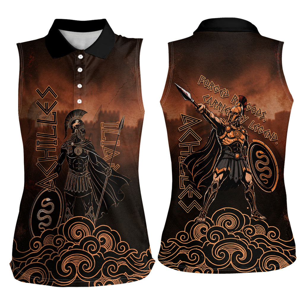 Achilles Iliad Greek Hero Legend Women Sleeveless Polo Shirt Trojan War Spartan Warrior Spear Graphic Art