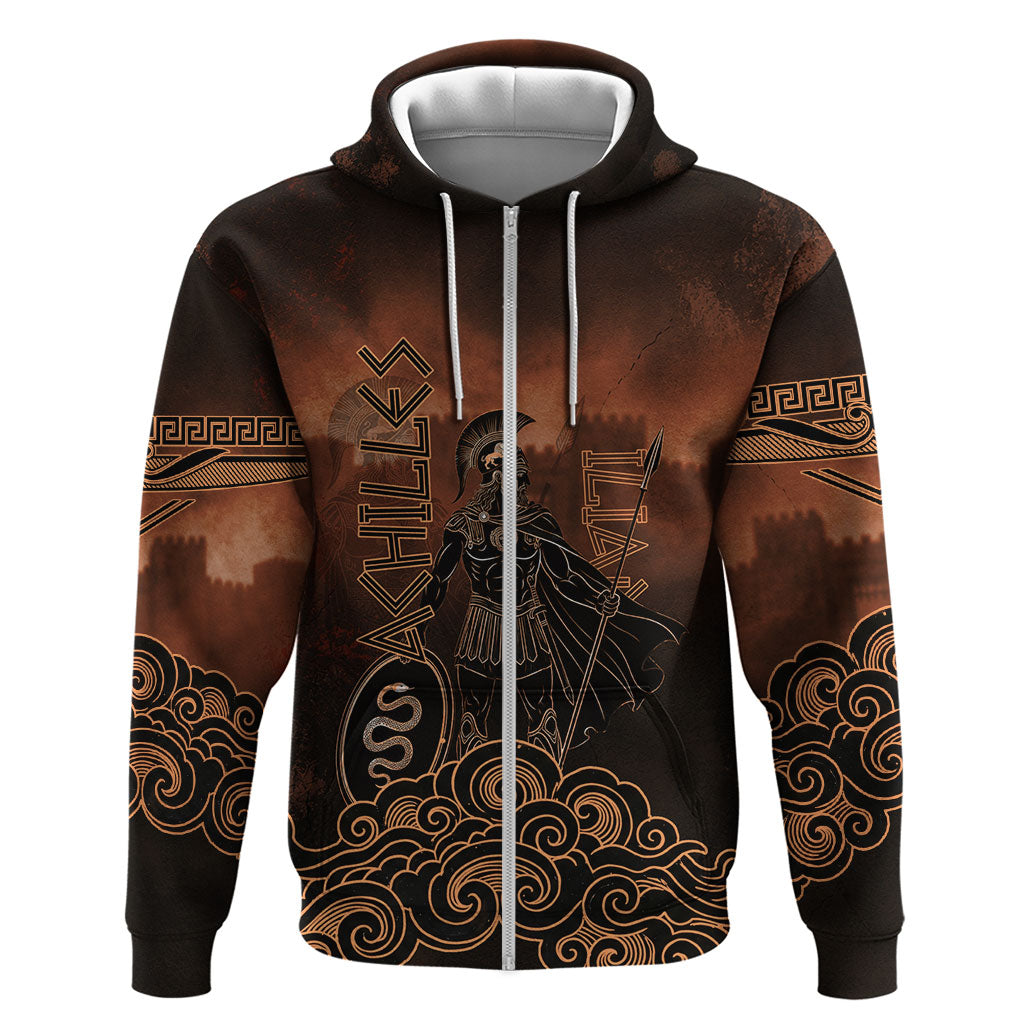 Achilles Iliad Greek Hero Legend Zip Hoodie Trojan War Spartan Warrior Spear Graphic Art