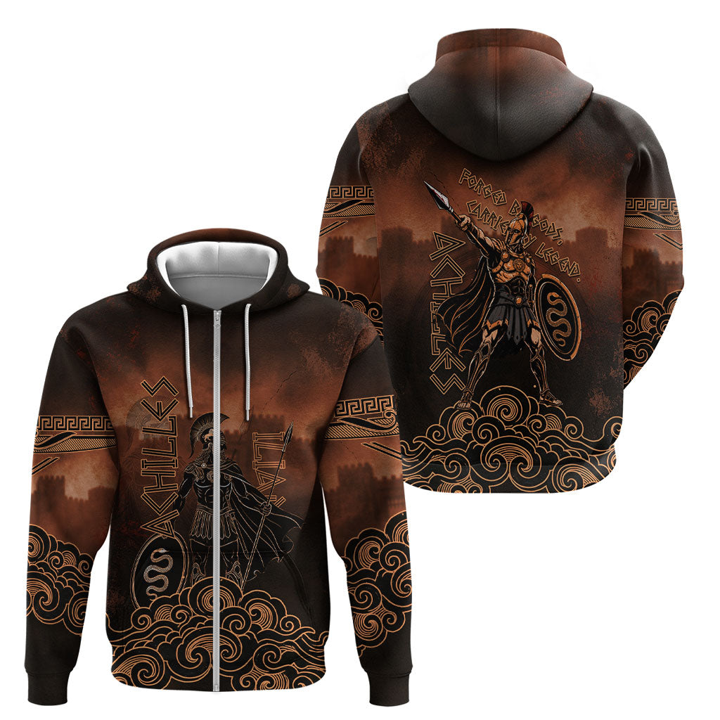 Achilles Iliad Greek Hero Legend Zip Hoodie Trojan War Spartan Warrior Spear Graphic Art