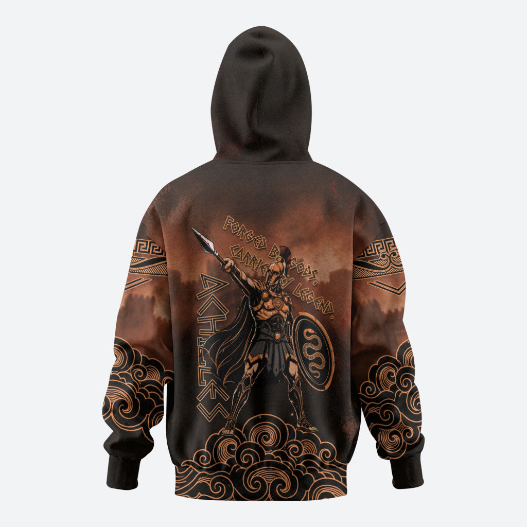 Achilles Iliad Greek Hero Legend Zip Hoodie Trojan War Spartan Warrior Spear Graphic Art