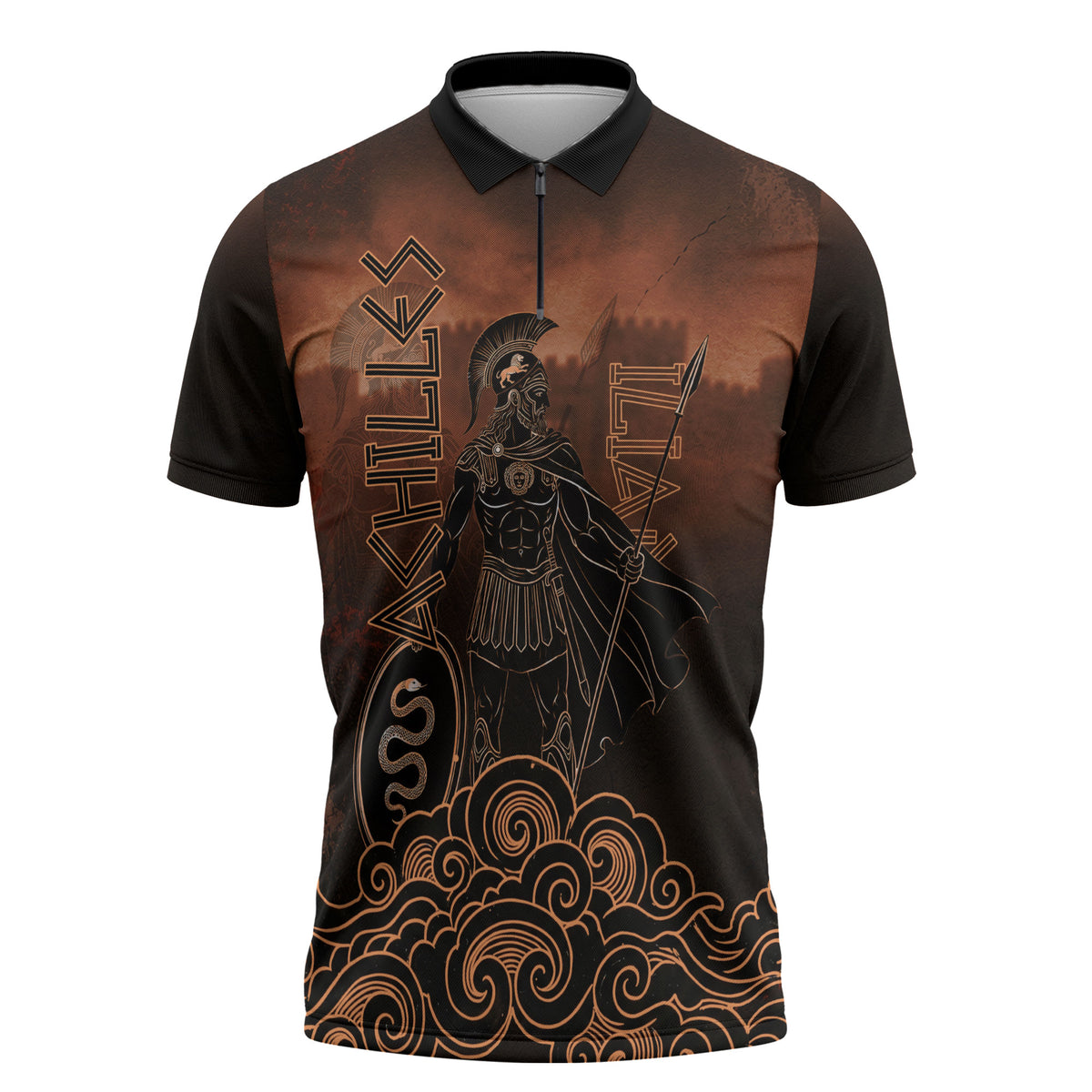 Achilles Iliad Greek Hero Legend Zipper Polo Shirt Trojan War Spartan Warrior Spear Graphic Art