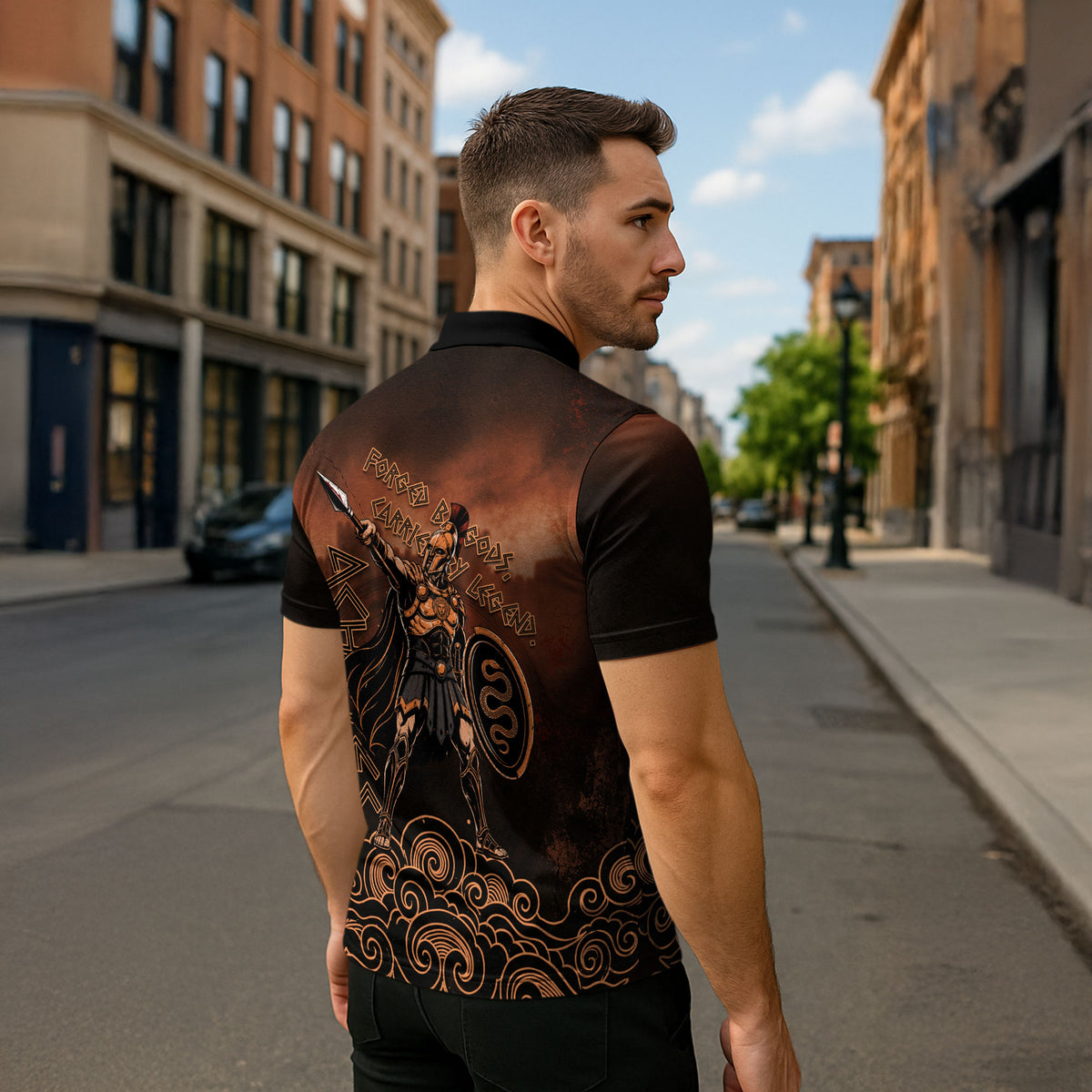 Achilles Iliad Greek Hero Legend Zipper Polo Shirt Trojan War Spartan Warrior Spear Graphic Art