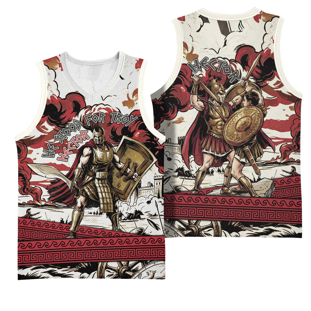 Hector Iliad Stood For Troy Basketball Jersey Ancient Greek Trojan Prince Hector Sword Shield Battle