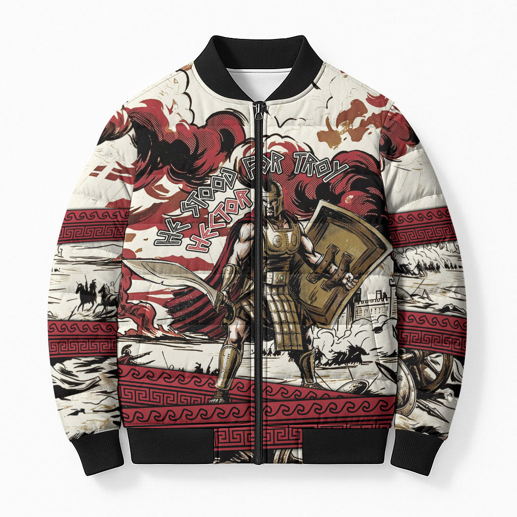 Hector Iliad Stood For Troy Bomber Puffer Jacket Ancient Greek Trojan Prince Hector Sword Shield Battle