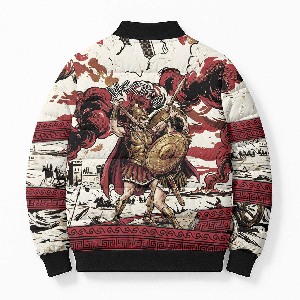 Hector Iliad Stood For Troy Bomber Puffer Jacket Ancient Greek Trojan Prince Hector Sword Shield Battle