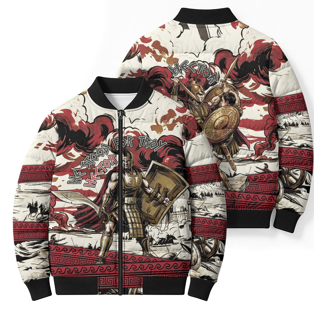 Hector Iliad Stood For Troy Bomber Puffer Jacket Ancient Greek Trojan Prince Hector Sword Shield Battle