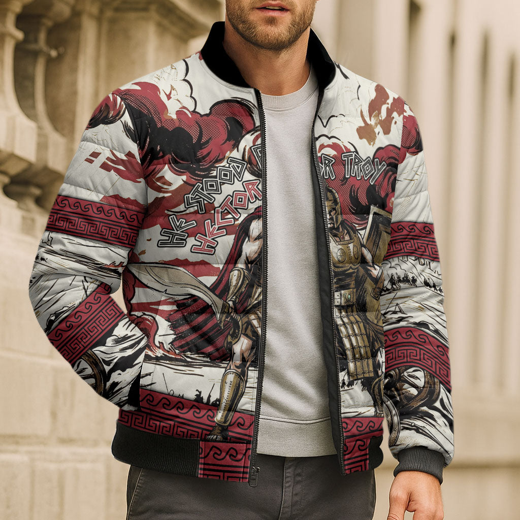 Hector Iliad Stood For Troy Bomber Puffer Jacket Ancient Greek Trojan Prince Hector Sword Shield Battle