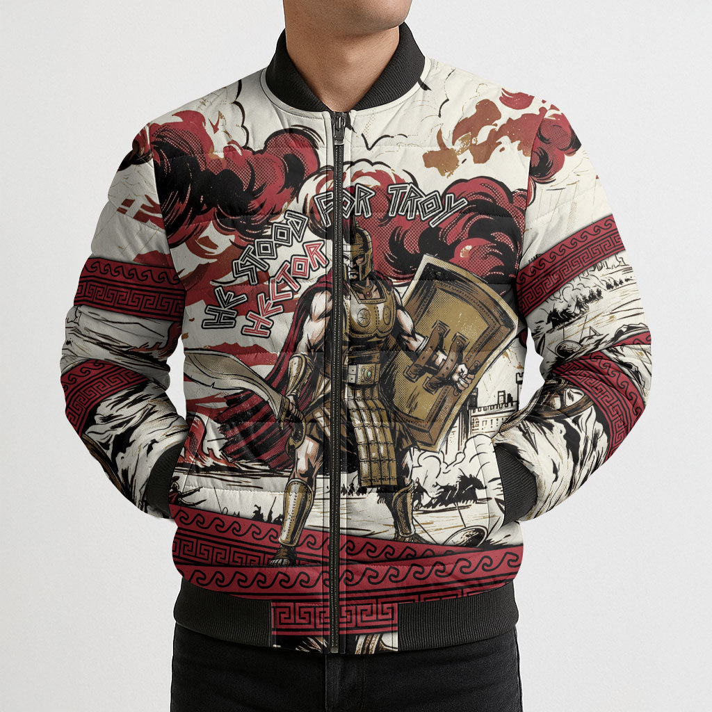 Hector Iliad Stood For Troy Bomber Puffer Jacket Ancient Greek Trojan Prince Hector Sword Shield Battle