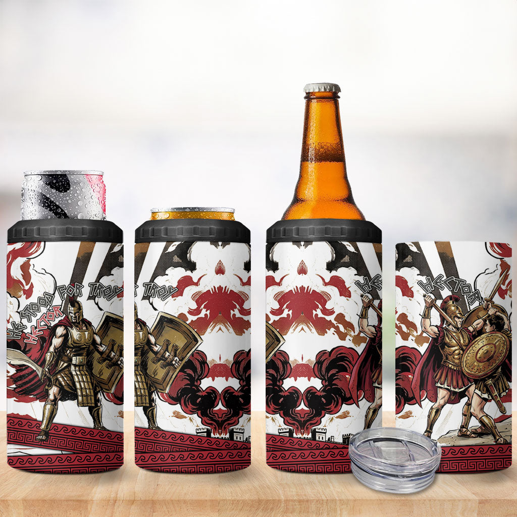 Hector Iliad Stood For Troy 4 in 1 Can Cooler Tumbler Ancient Greek Trojan Prince Hector Sword Shield Battle