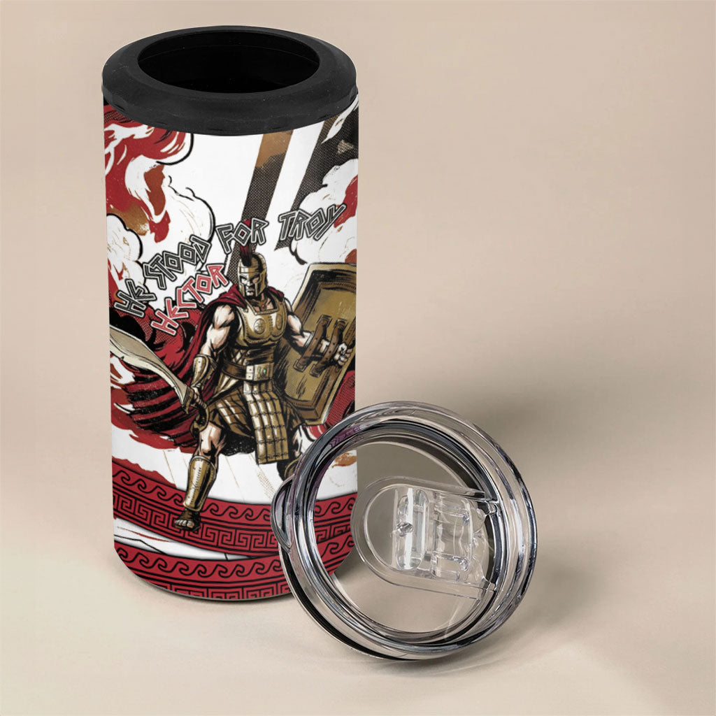 Hector Iliad Stood For Troy 4 in 1 Can Cooler Tumbler Ancient Greek Trojan Prince Hector Sword Shield Battle