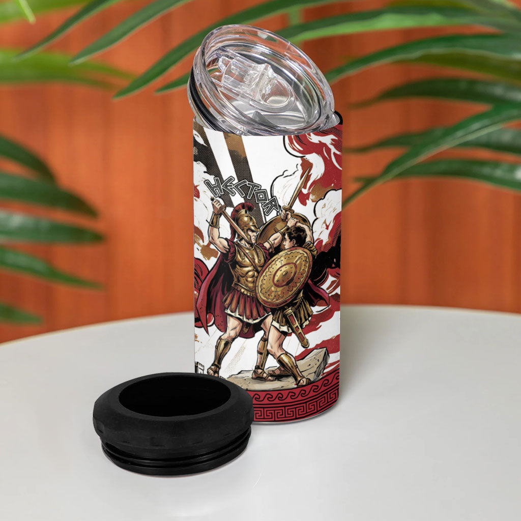 Hector Iliad Stood For Troy 4 in 1 Can Cooler Tumbler Ancient Greek Trojan Prince Hector Sword Shield Battle