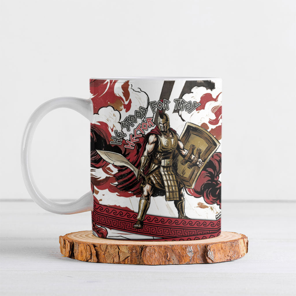 Hector Iliad Stood For Troy Ceramic Mug Ancient Greek Trojan Prince Hector Sword Shield Battle