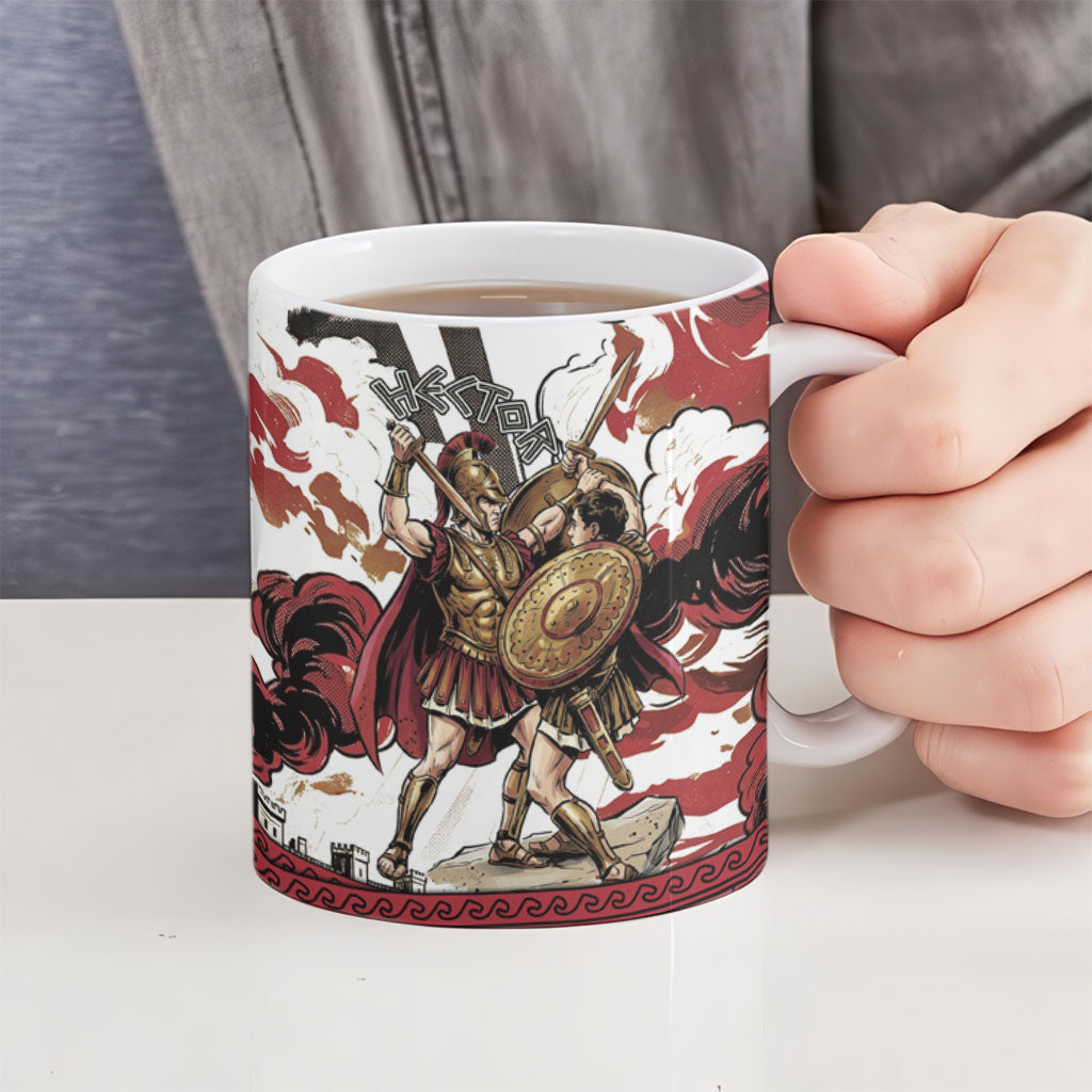 Hector Iliad Stood For Troy Ceramic Mug Ancient Greek Trojan Prince Hector Sword Shield Battle