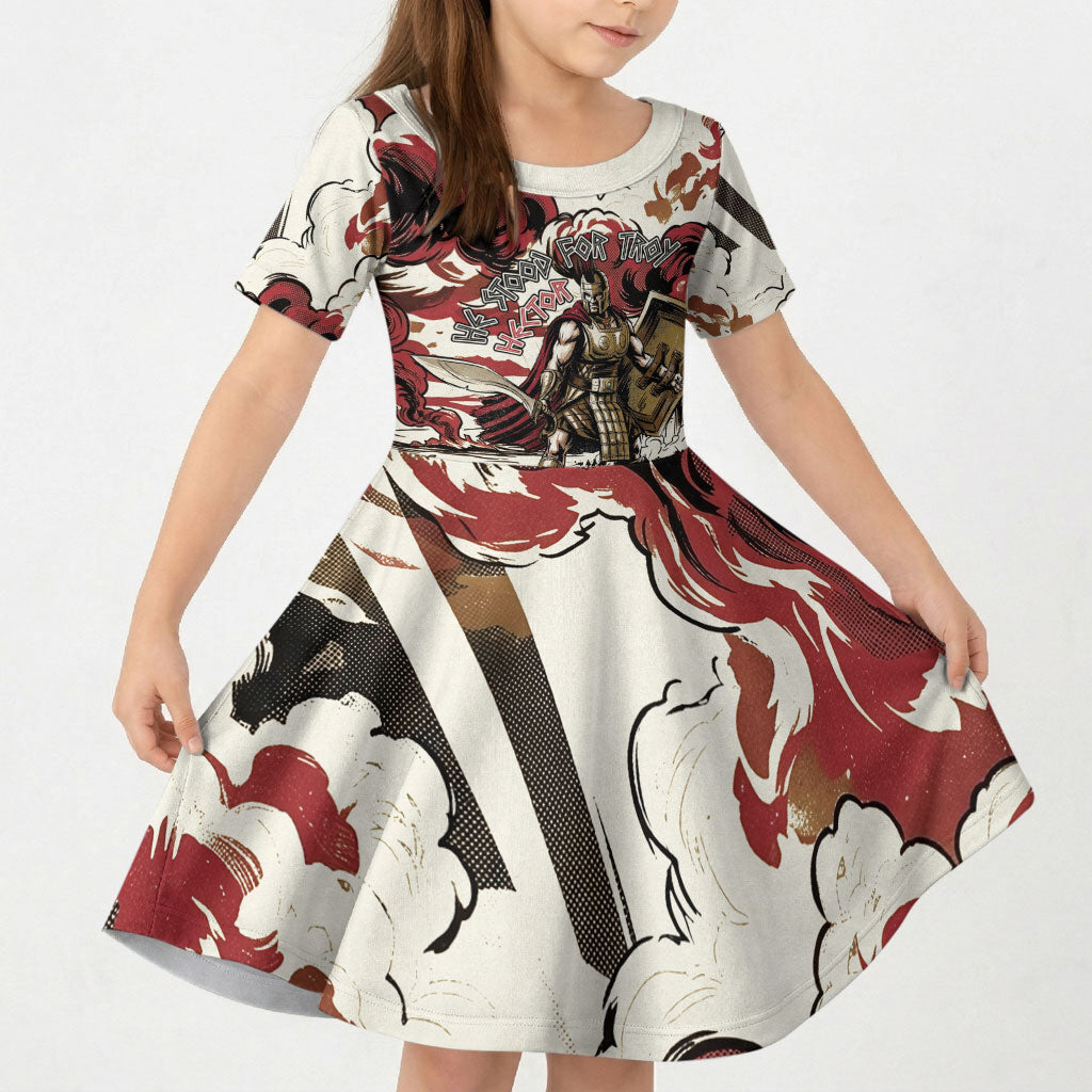 Hector Iliad Stood For Troy Kid Short Sleeve Dress Ancient Greek Trojan Prince Hector Sword Shield Battle